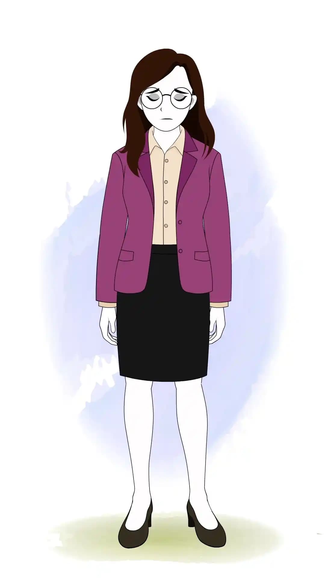 Cartoon woman character sad front view animated vector character AKA Freya