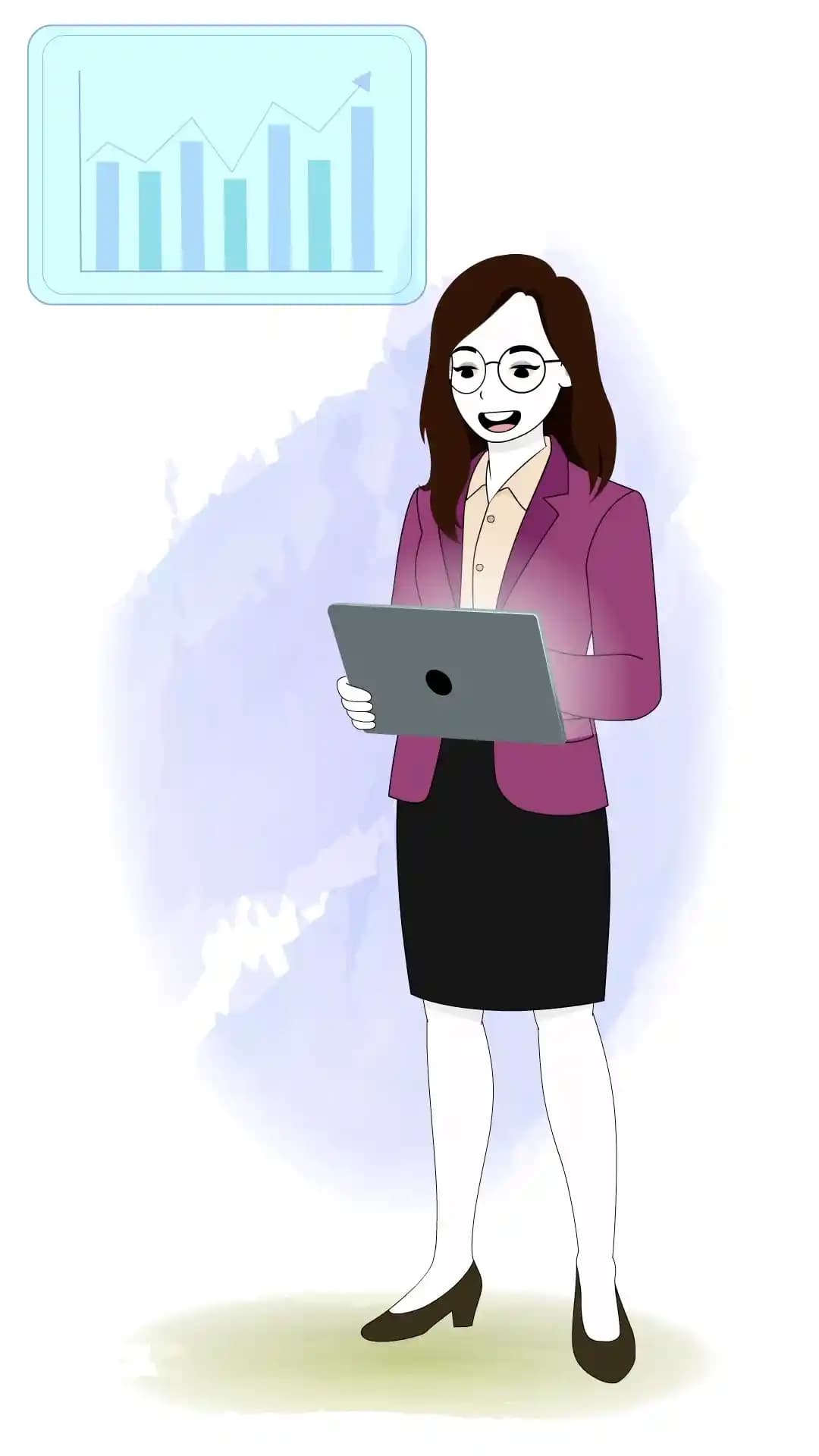 Cartoon woman presenting business report animated vector character AKA Freya