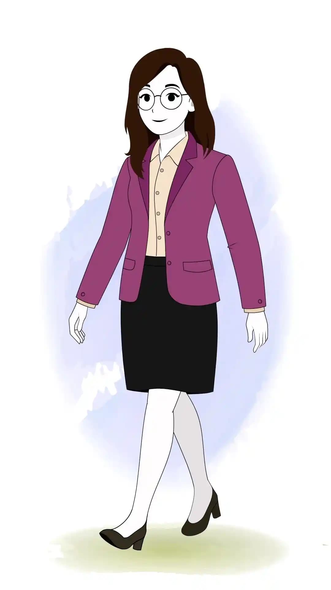 Cartoon woman walking one third view animated vector character AKA Freya