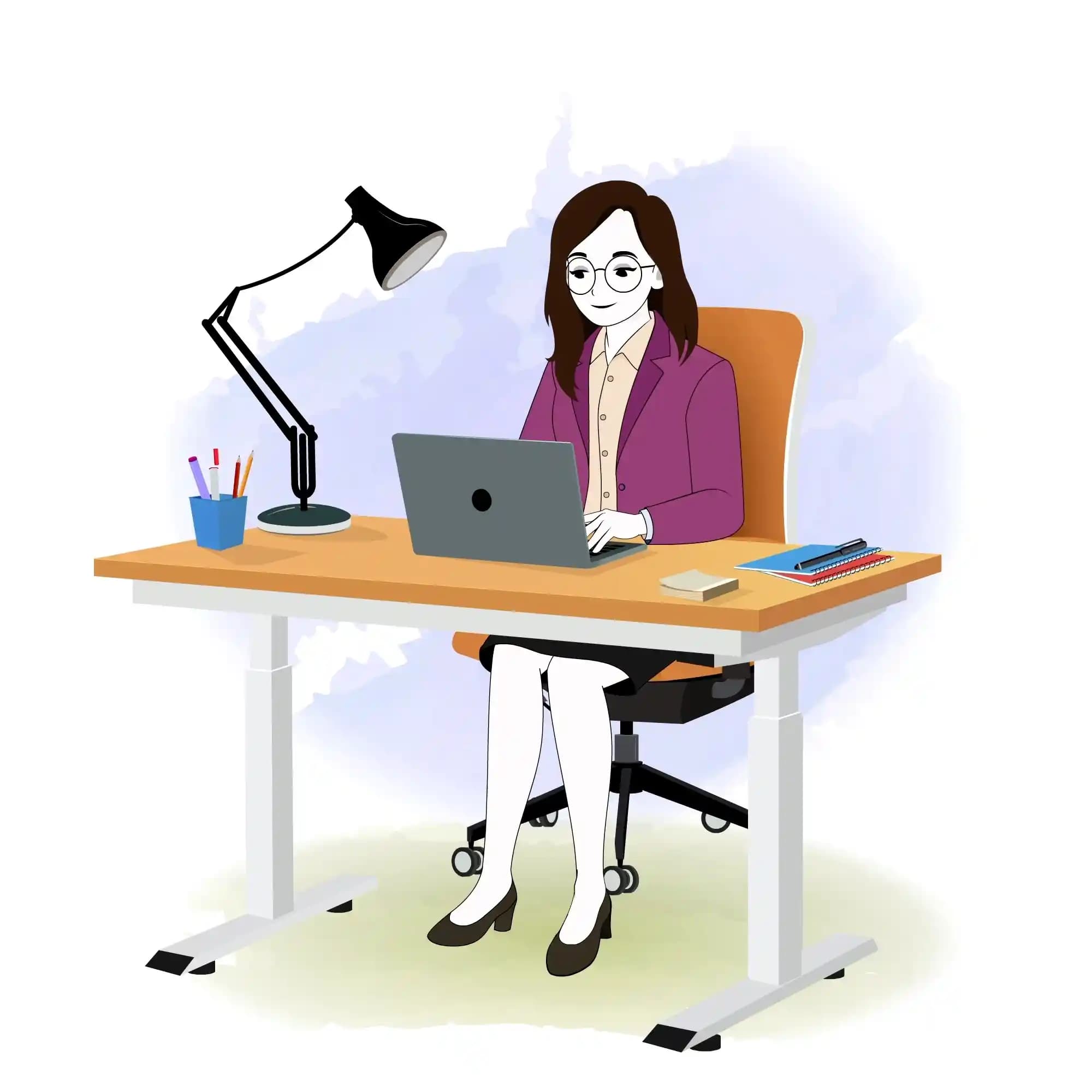 Cartoon girl working on computer animated vector character AKA Freya