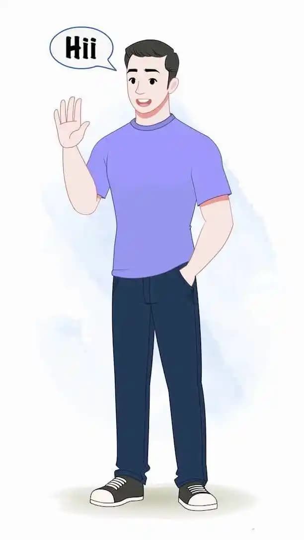 A 2d man vector character saying hello animated pose AKA Daniel