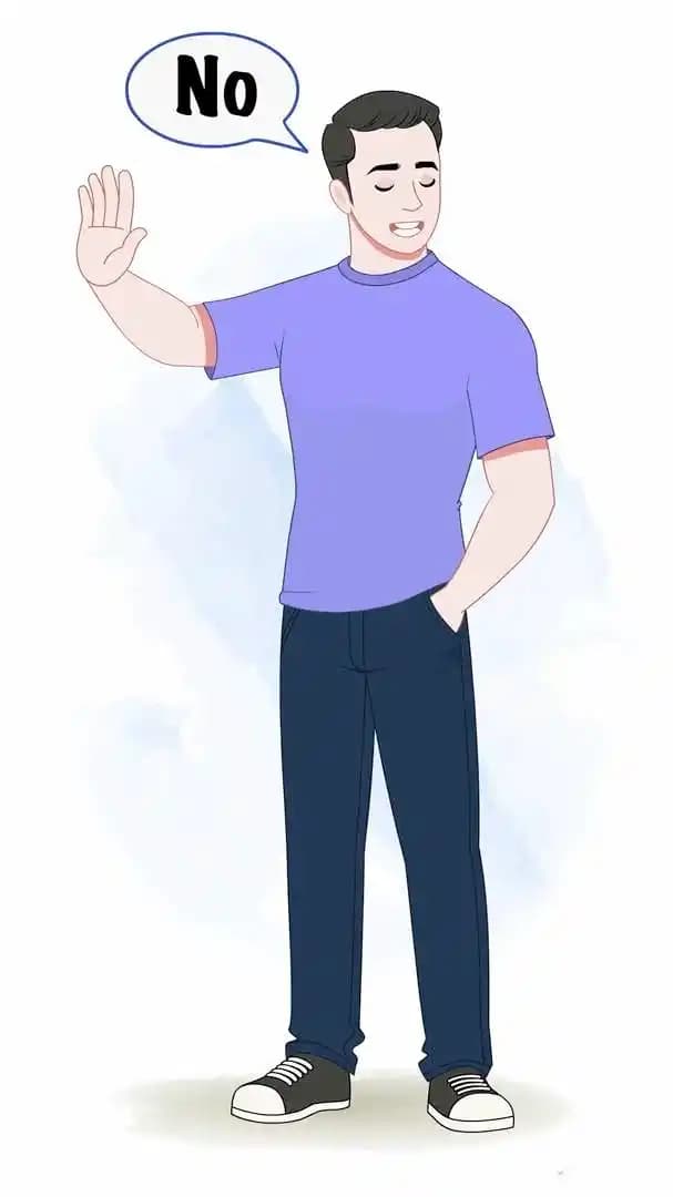 A 2d man vector character saying no animated pose AKA Daniel