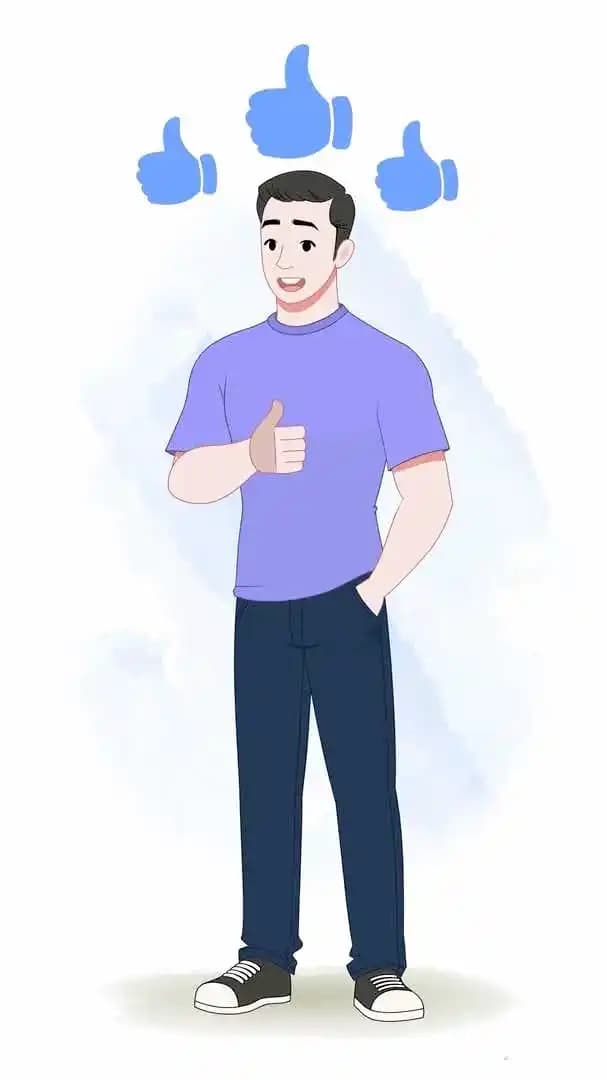 A 2d man vector character doing thumbs up animated pose AKA Daniel