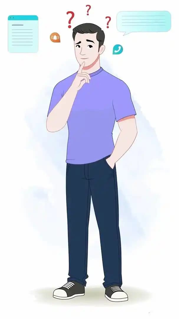 A 2d man vector character animated thinking pose AKA Daniel