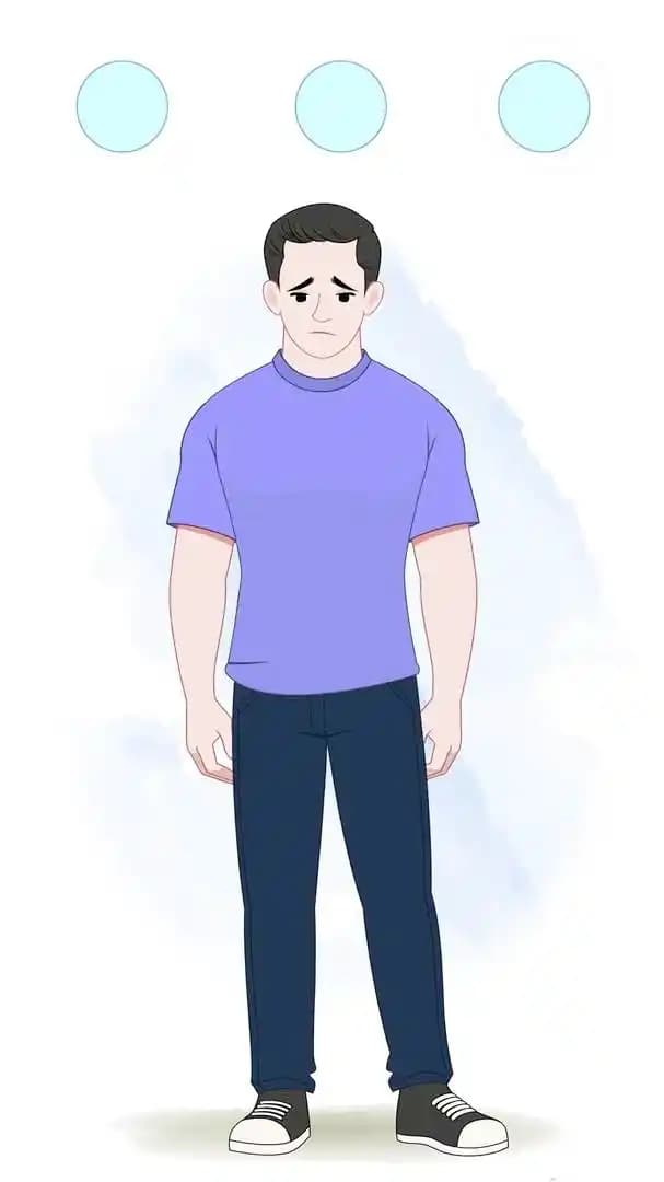 A 2d man vector character sad animated pose AKA Daniel