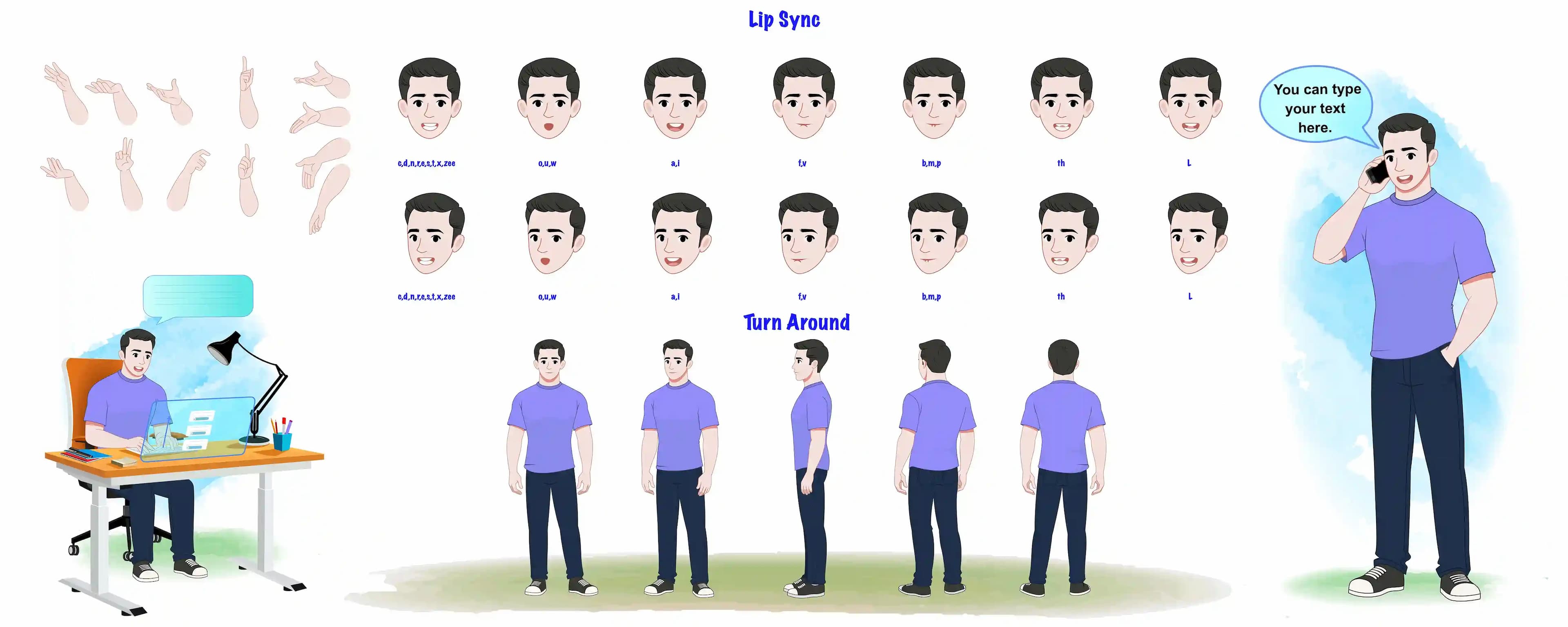 2d man vector character model sheet & vector construction design set AKA Daniel