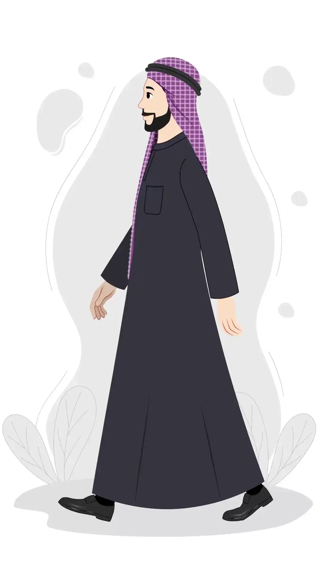 Handsome Arab Man Side Walk Animated Vector Cartoon Character AKA Akram
