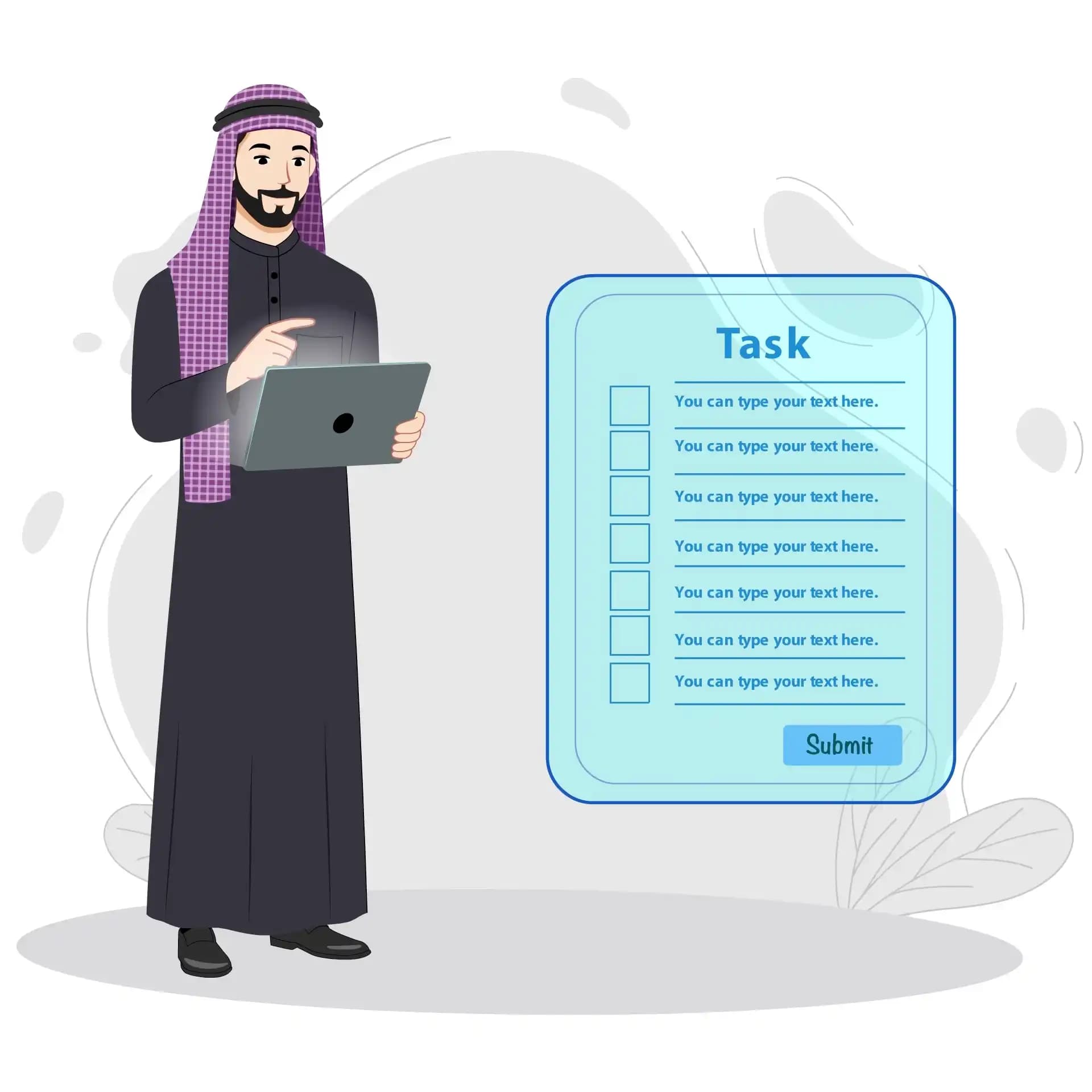 Handsome Arab Man Using Tab Animated Vector Cartoon Character AKA Akram