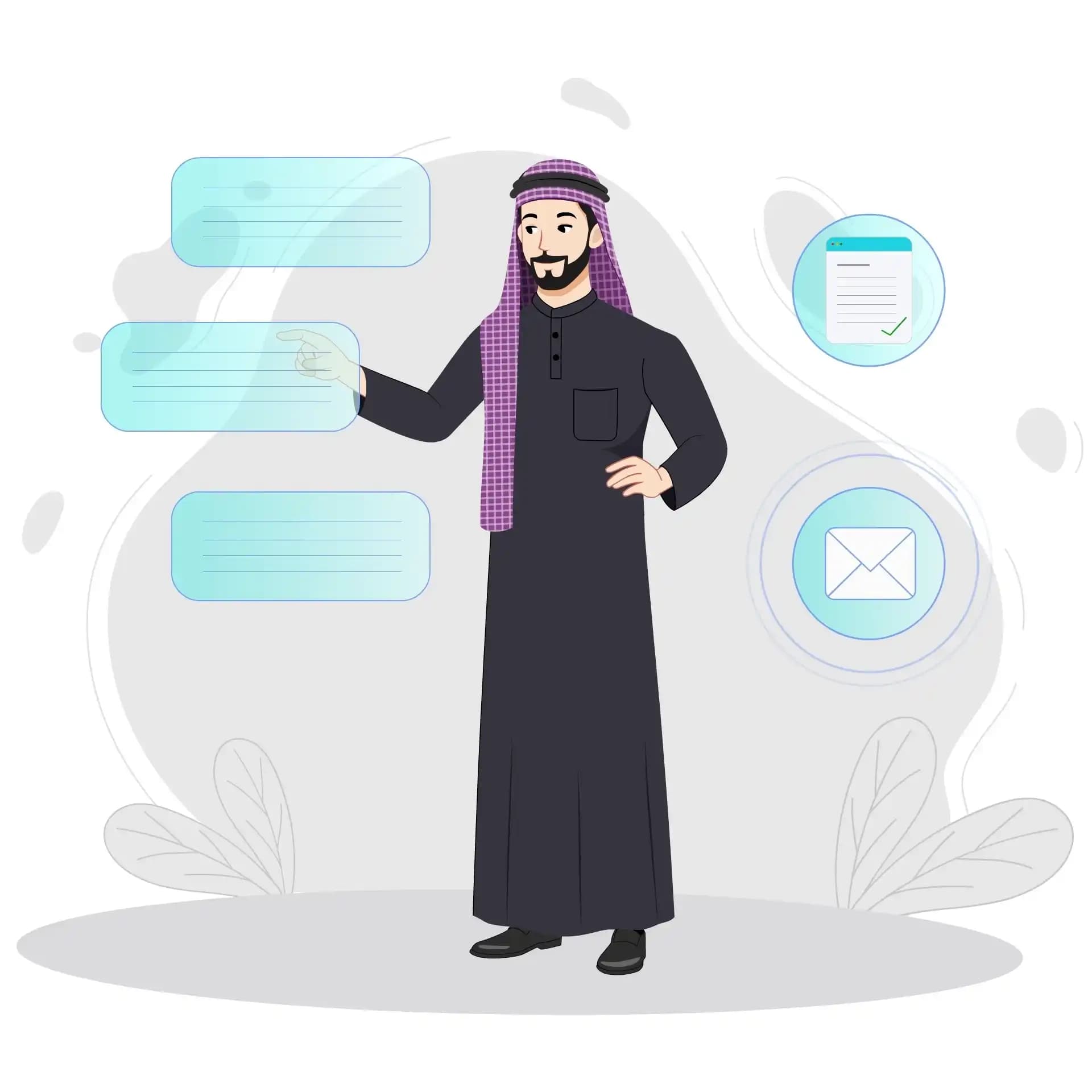 Handsome Arab Man Thinking in One Third View Animated Vector Cartoon Character AKA Akram