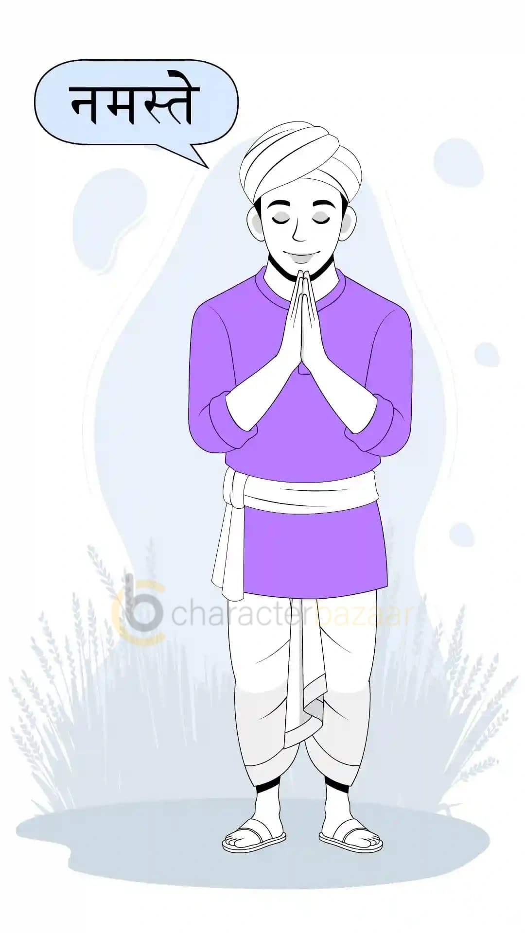 Indian Farmer Greeting Namaste Animated Vector Cartoon Character AKA Sunil