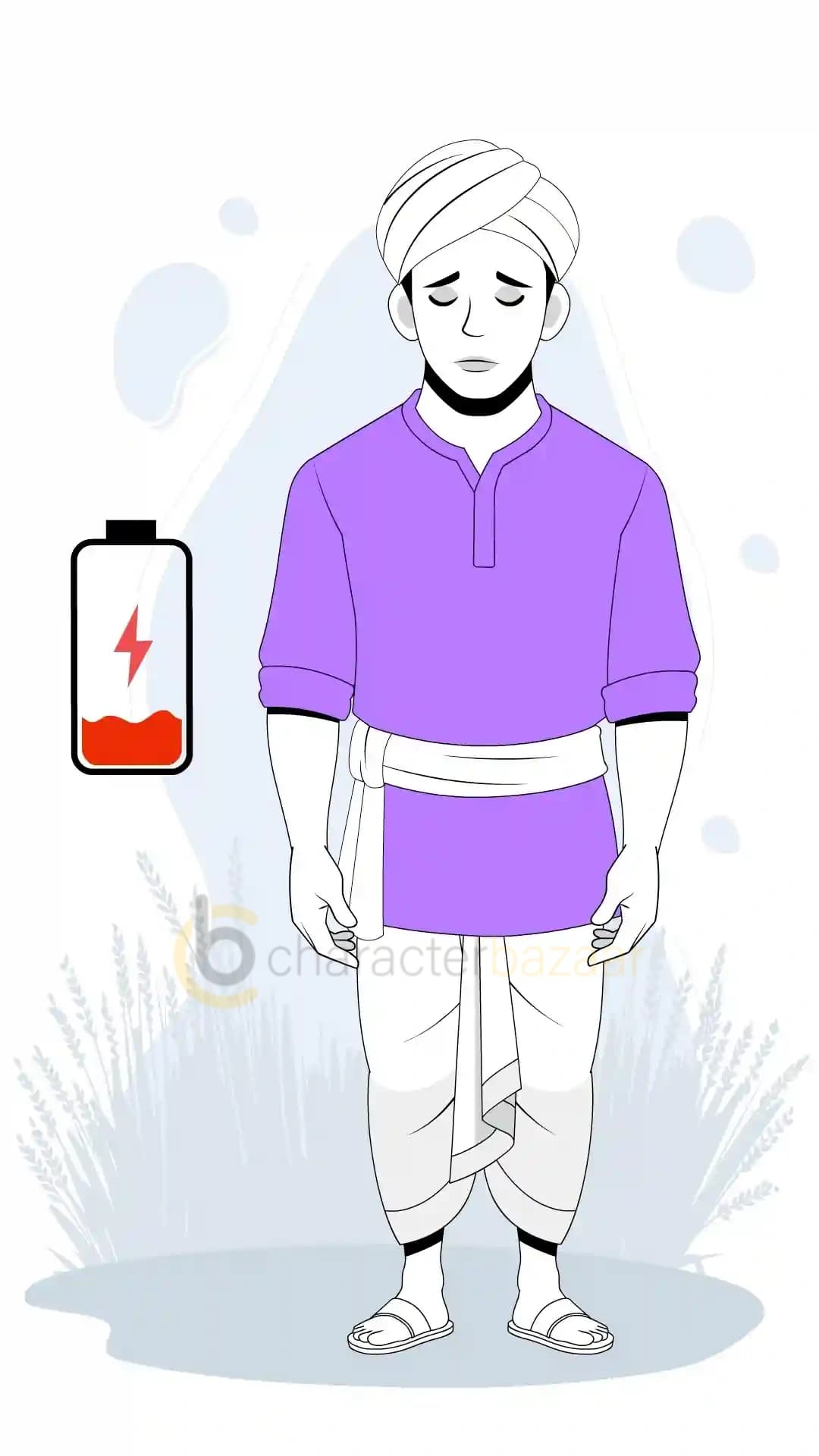 Indian Farmer Sad Animated Vector Cartoon Character AKA Sunil