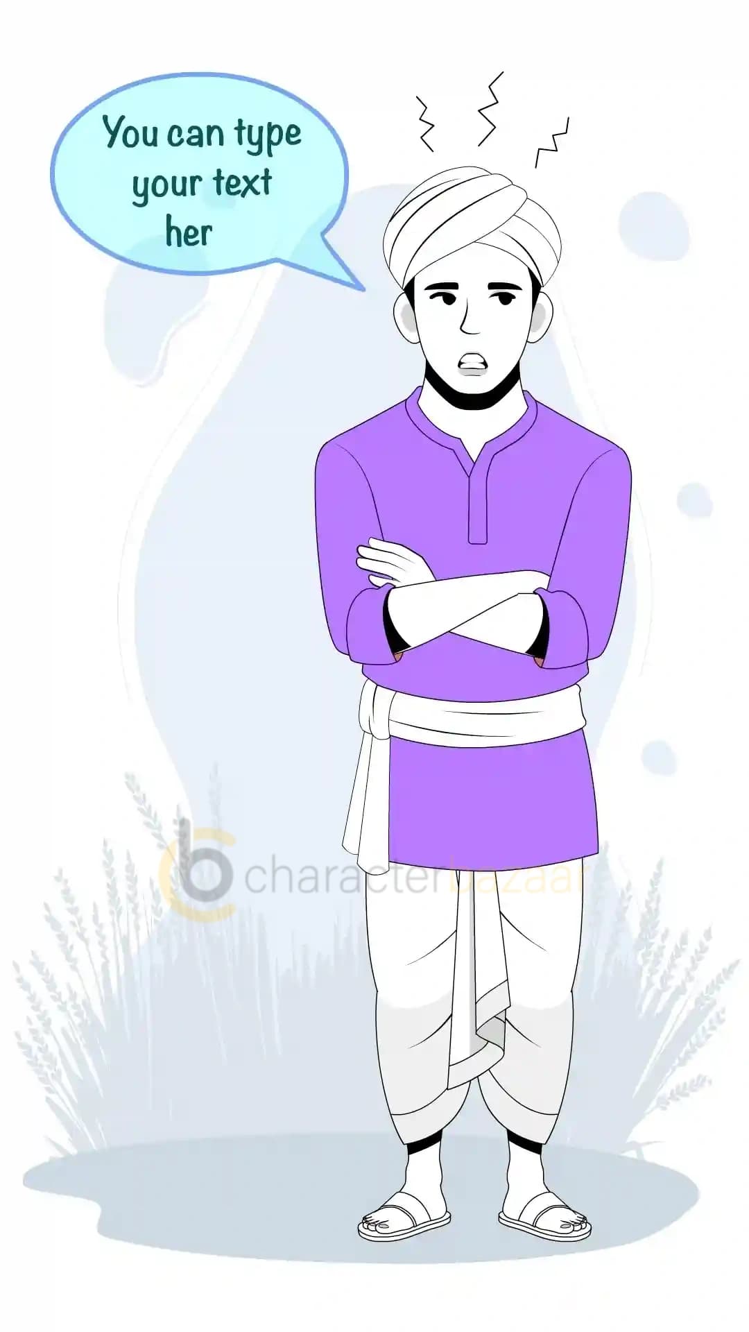 Indian Farmer Annoyed Animated Vector Cartoon Character AKA Sunil