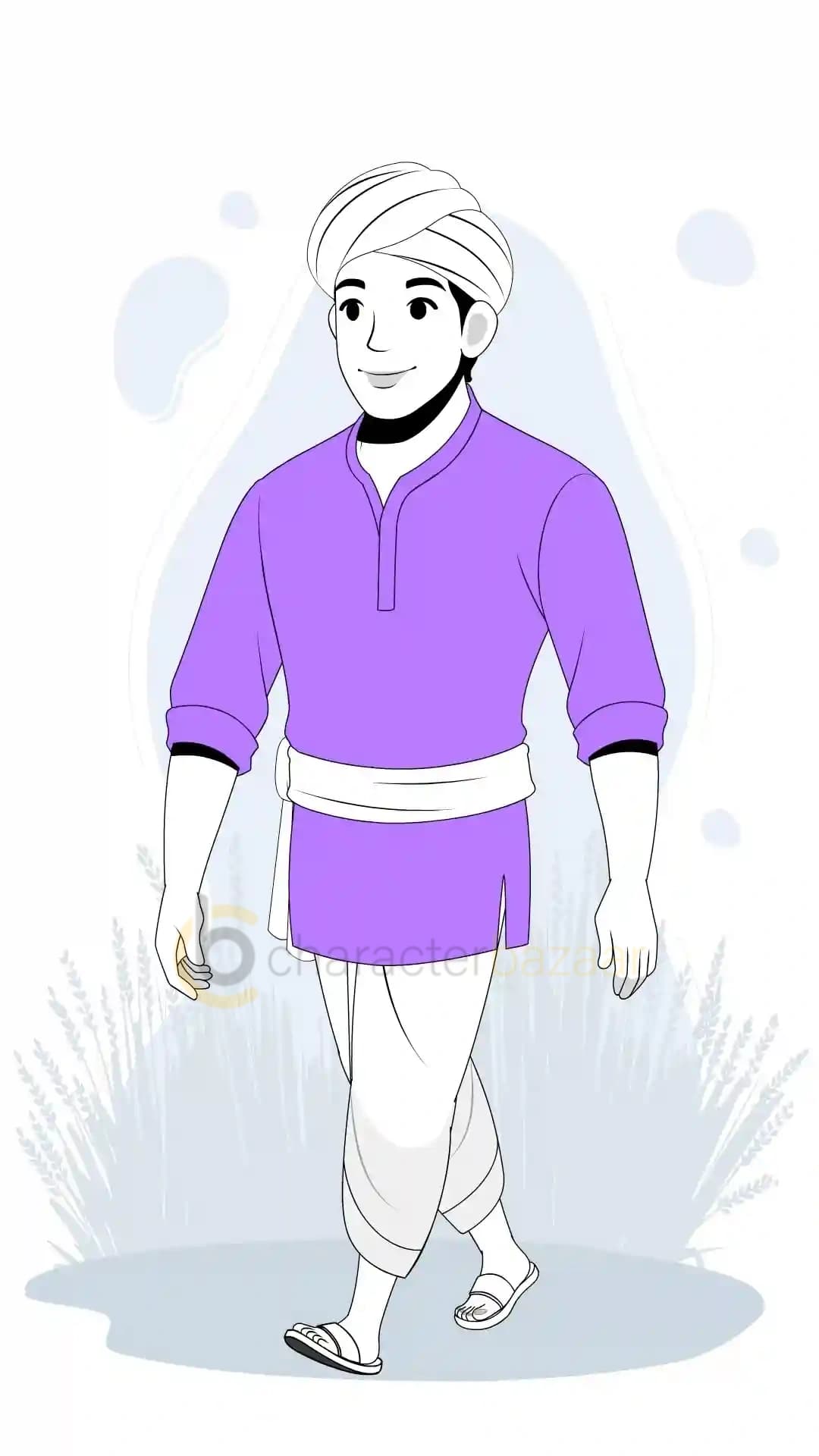 Indian Farmer Walking One Third Animated Vector Cartoon Character AKA Sunil