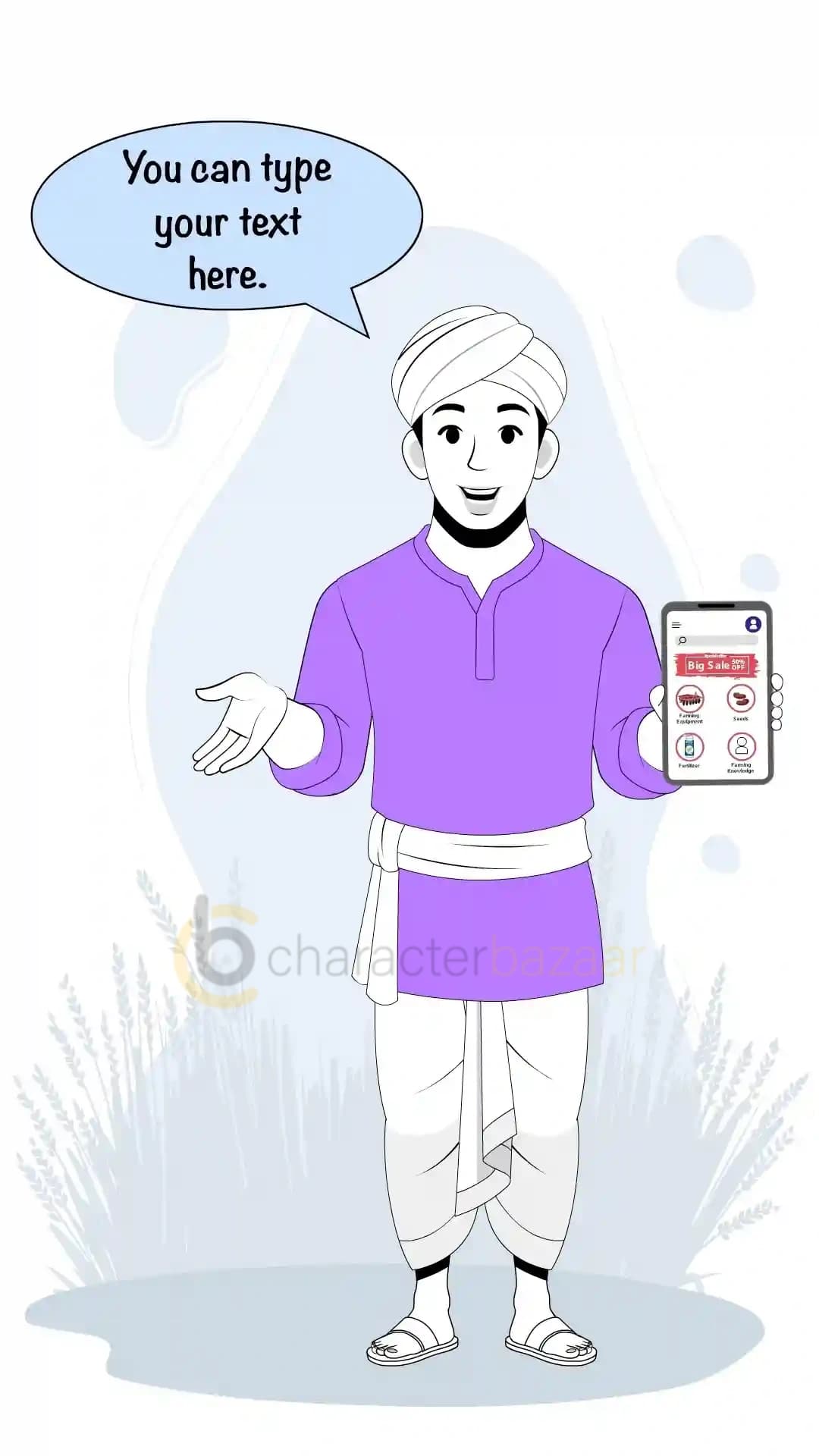 Indian Farmer Agriculture App Explain Animated Vector Cartoon Character AKA Sunil
