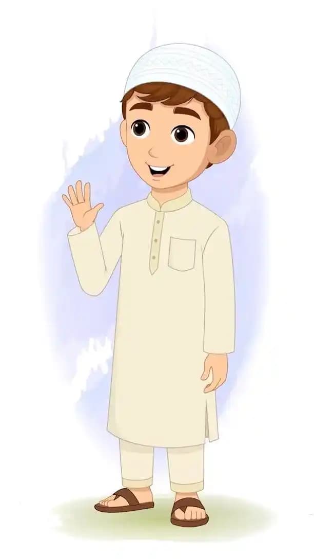 A muslim Islamic boy character saying hi animated pose AKA Zain
