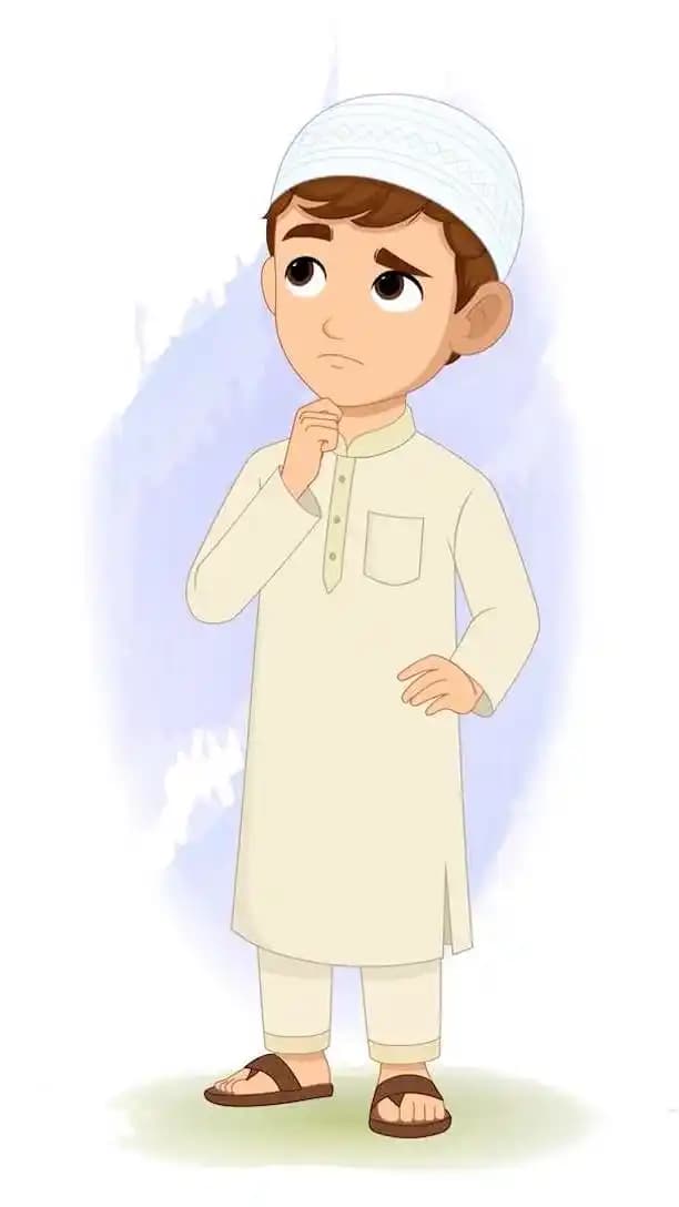 A muslim Islamic boy animated character thinking pose AKA Zain