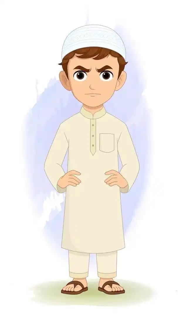 A muslim Islamic boy animated character angry pose AKA Zain