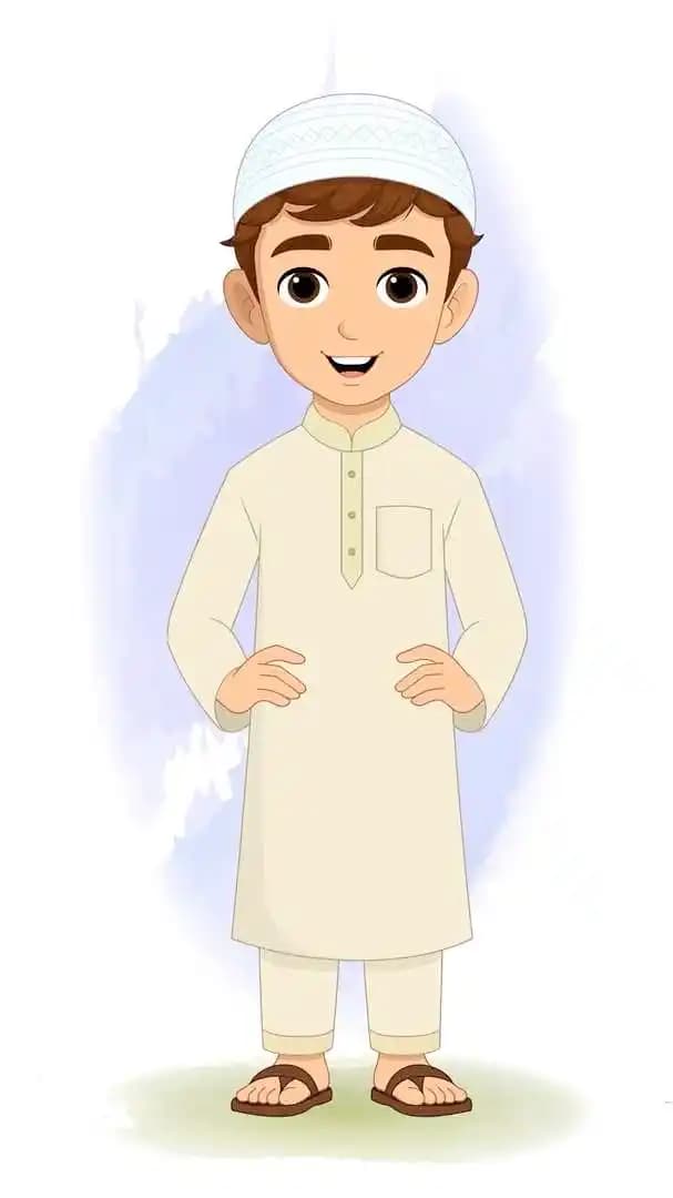 A muslim Islamic boy animated character laughing pose AKA Zain