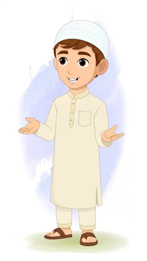 A muslim Islamic boy animated character talking pose AKA Zain
