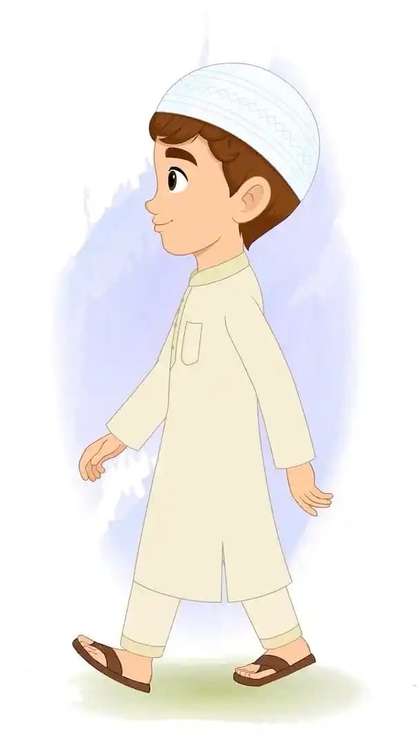A muslim Islamic boy character side walk cycle animation vector AKA Zain