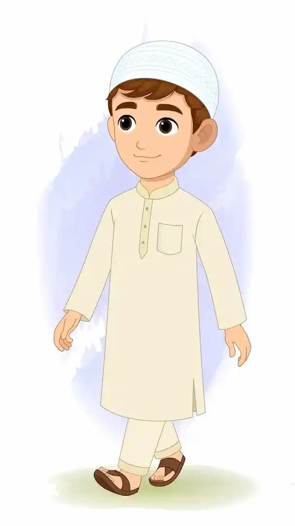 A muslim Islamic boy animated character walking pose AKA Zain