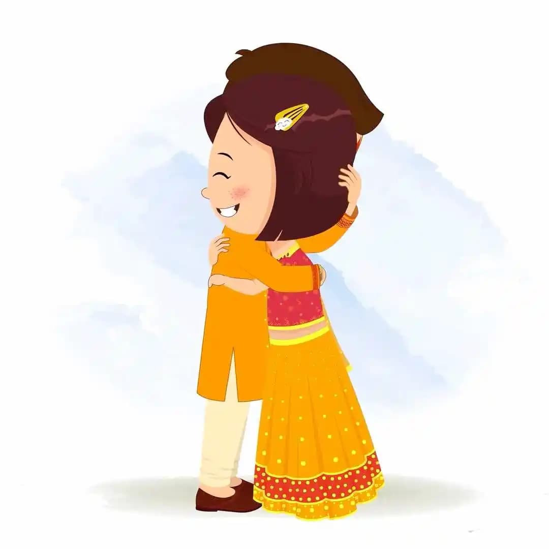 Cartoon children Hugging in Traditional Dress animated vector character