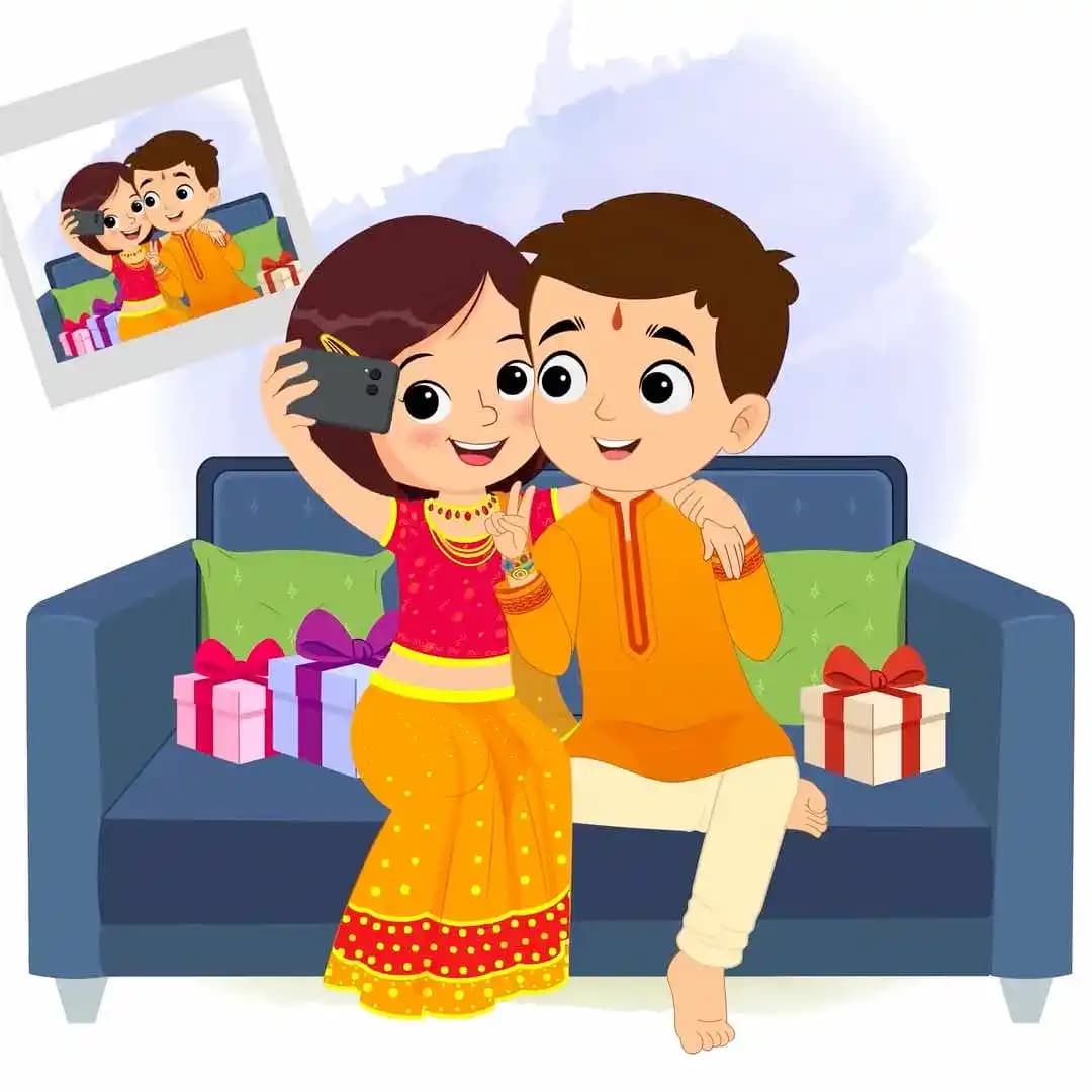 Kids talking selfie animated vector cartoon character