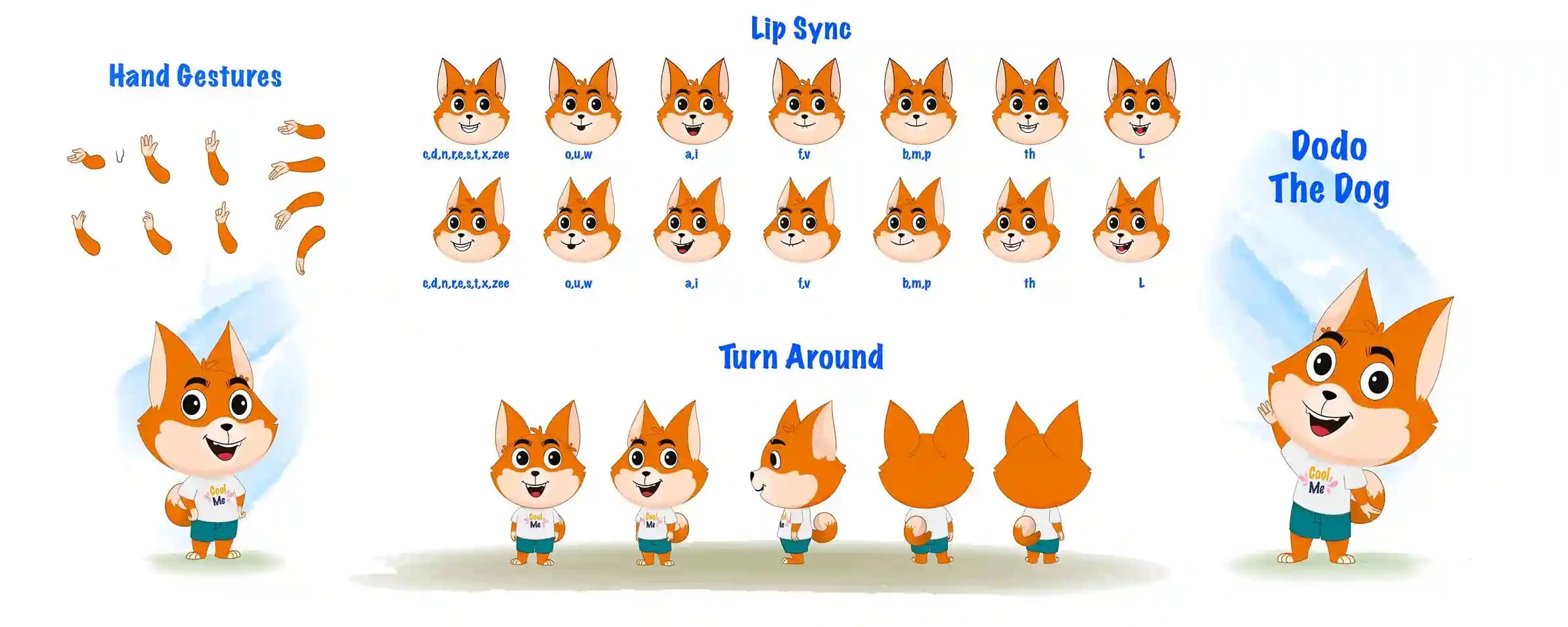 A Cute little dog animated model sheet vector character AKA Dodo the Dog