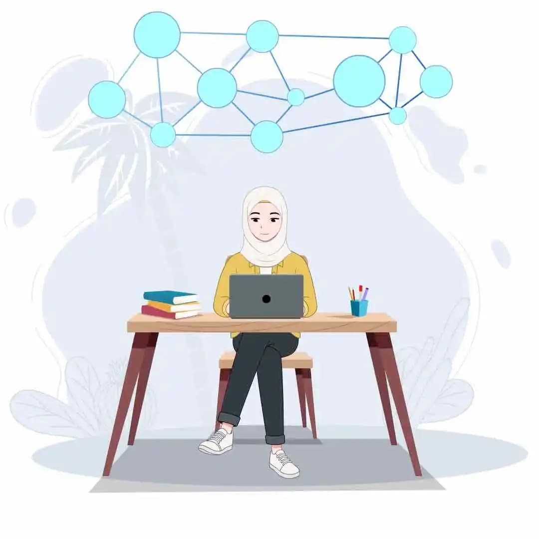 An arabian muslim female hijab character doing study animated vector pose AKA Inaya