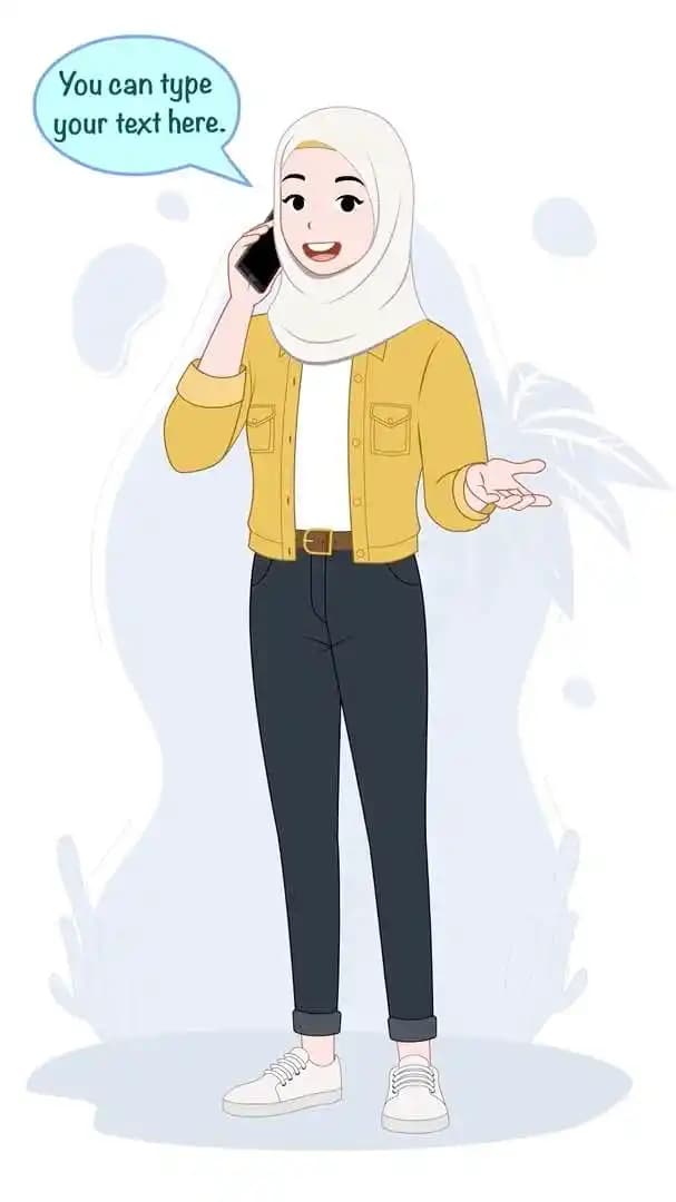 An arabian muslim female hijab character talking on phone animated vector AKA Inaya