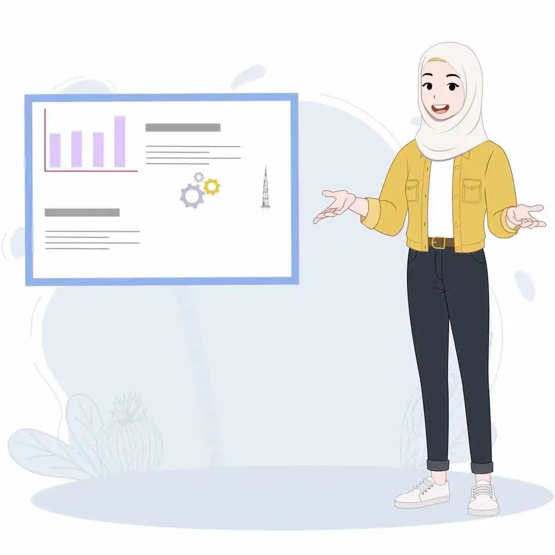 An arabian muslim female hijab character talking animated vector pose AKA Inaya