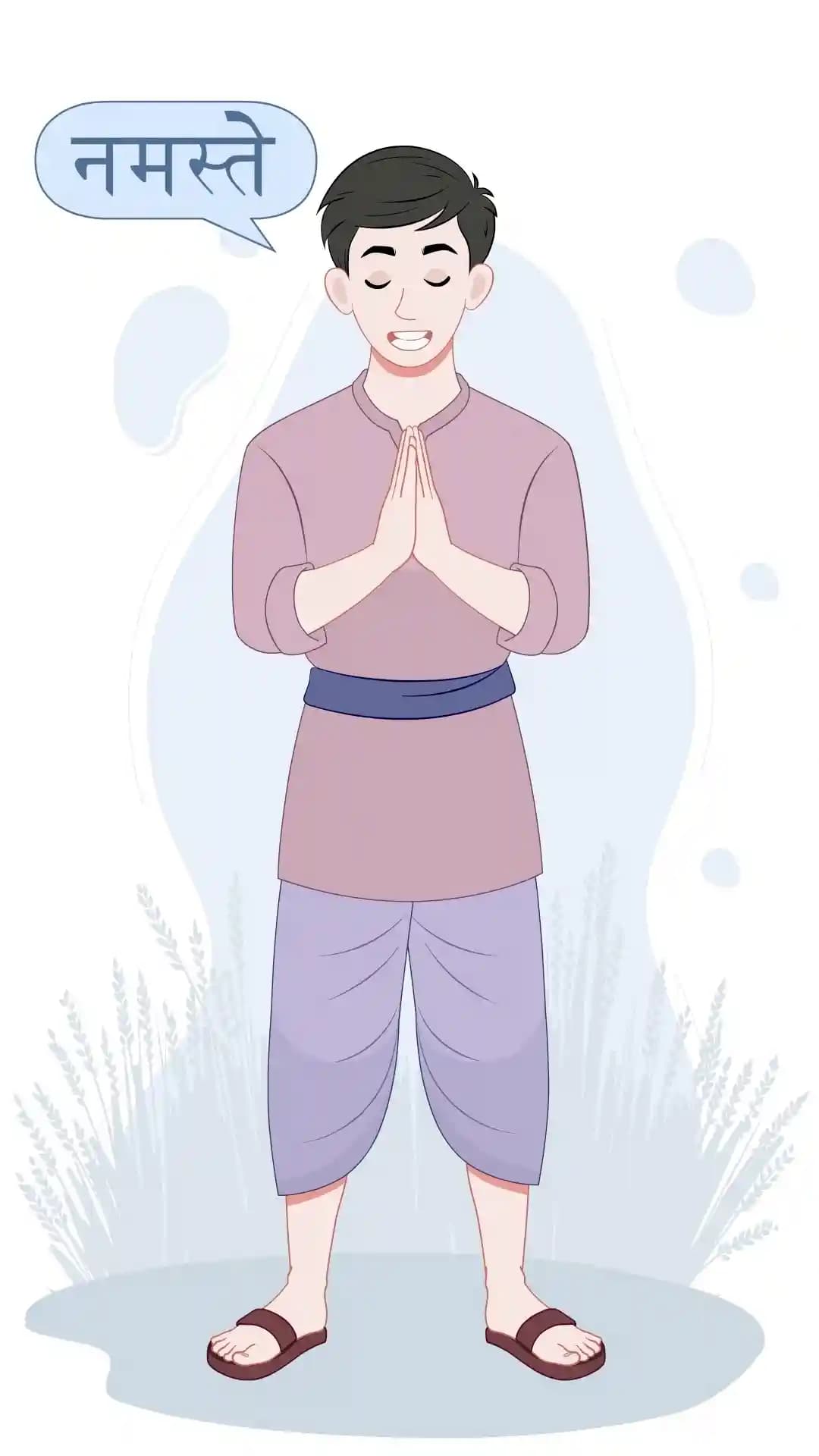 Indian Village Young Boy Greeting Namaste Animated Vector Cartoon Character AKA Bholu