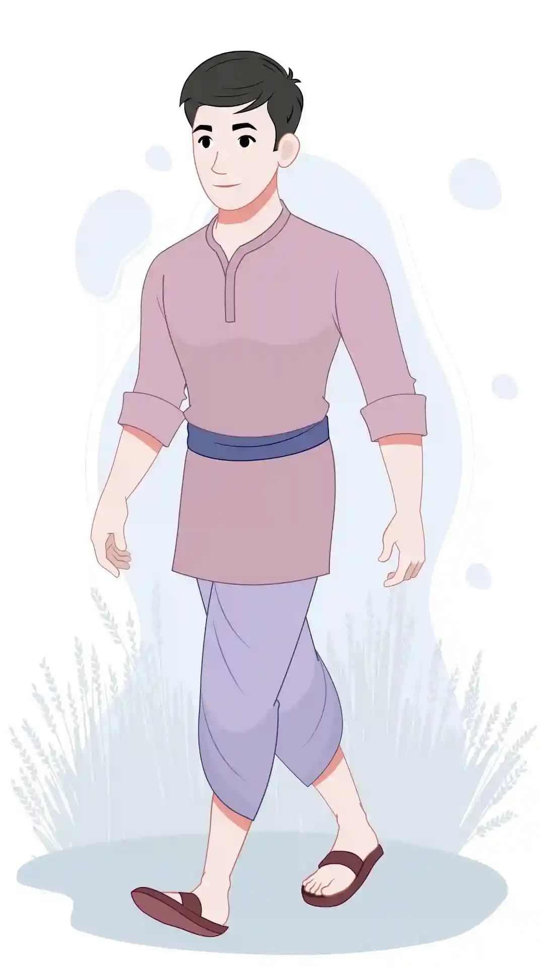 Indian Village Young Boy Walking One Third Animated Vector Cartoon Character AKA Bholu