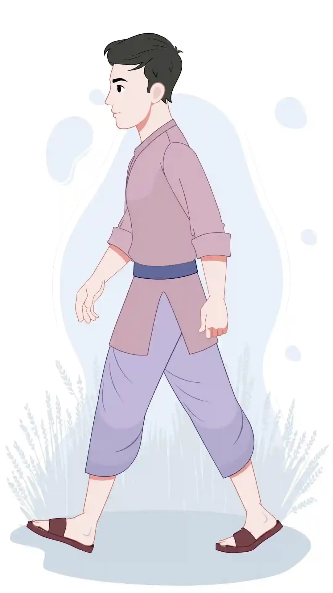 Indian Village Young Boy Side Walking Animated Vector Cartoon Character AKA Bholu