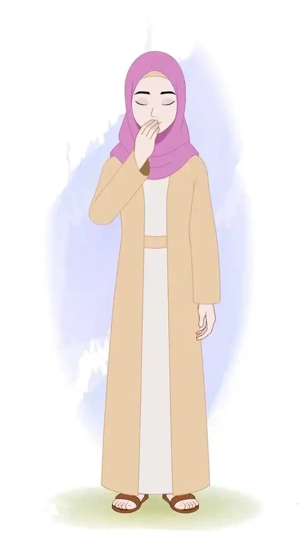 An islamic woman cartoon character doing aadab animated vector pose AKA Hiba