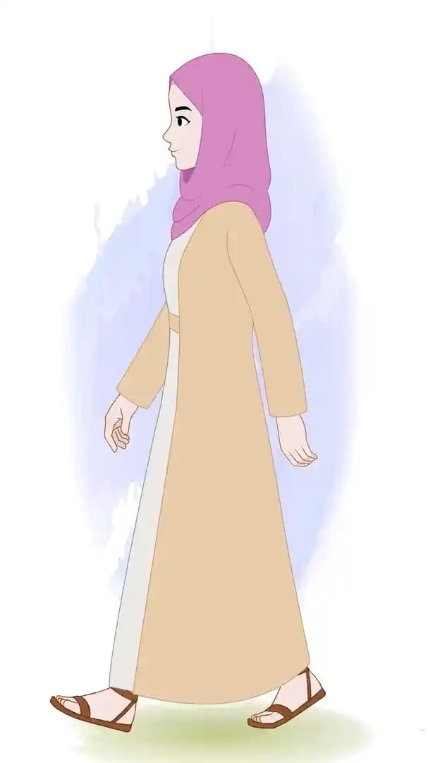 An islamic woman cartoon character animated side walk cycle vector AKA Hiba