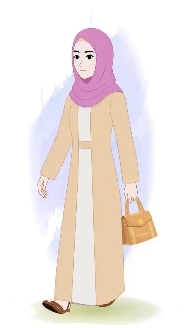 An islamic woman cartoon character walking with bag animated vector AKA Hiba