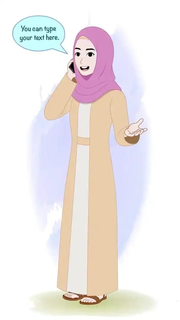 An islamic woman cartoon character talking on mobile animated vector AKA Hiba