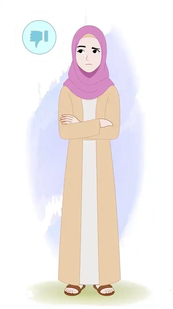 An islamic woman cartoon character animated sad pose vector AKA Hiba