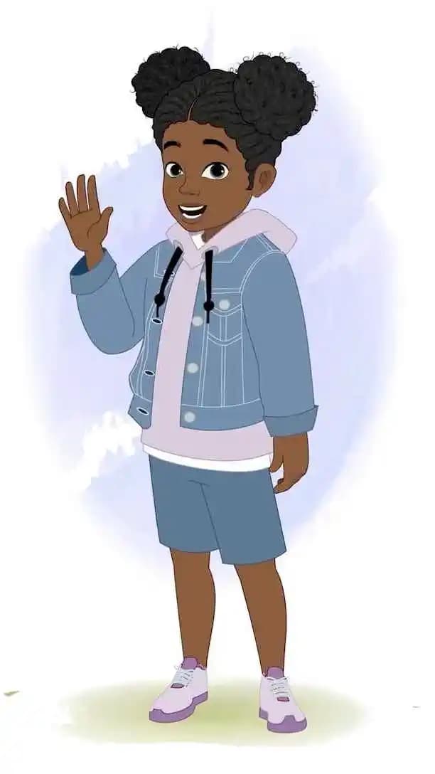 An African American animated character girl vector saying hi pose AKA Amina