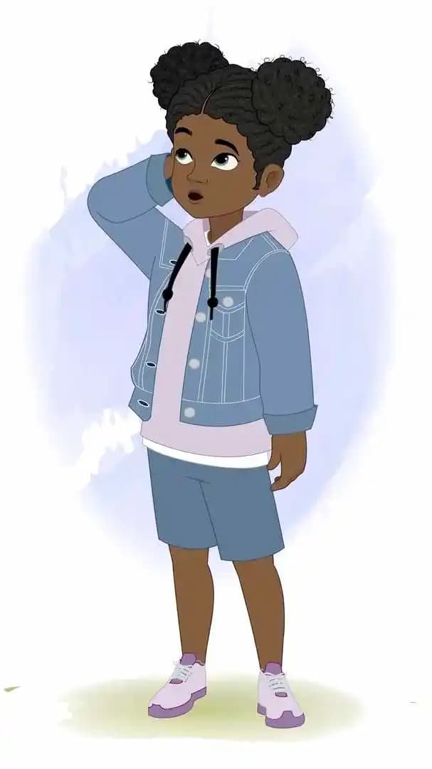 An African American girl animated character vector confused pose AKA Amina