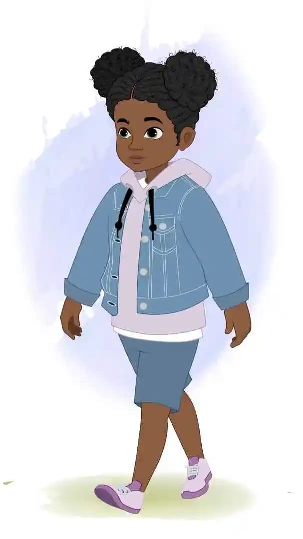 An African American girl animated character vector walk cycle AKA Amina