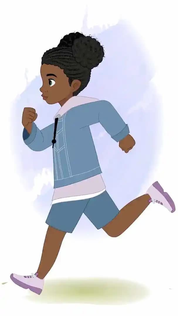 An African American girl animated character vector side run cycle AKA Amina