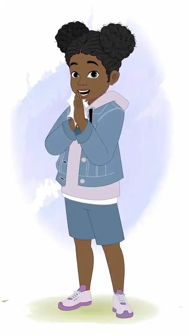 An African American girl animated character vector clapping AKA Amina