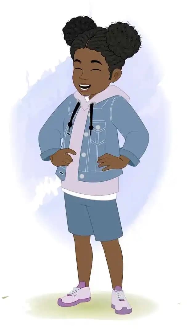 An African American girl animated character vector laughing pose AKA Amina