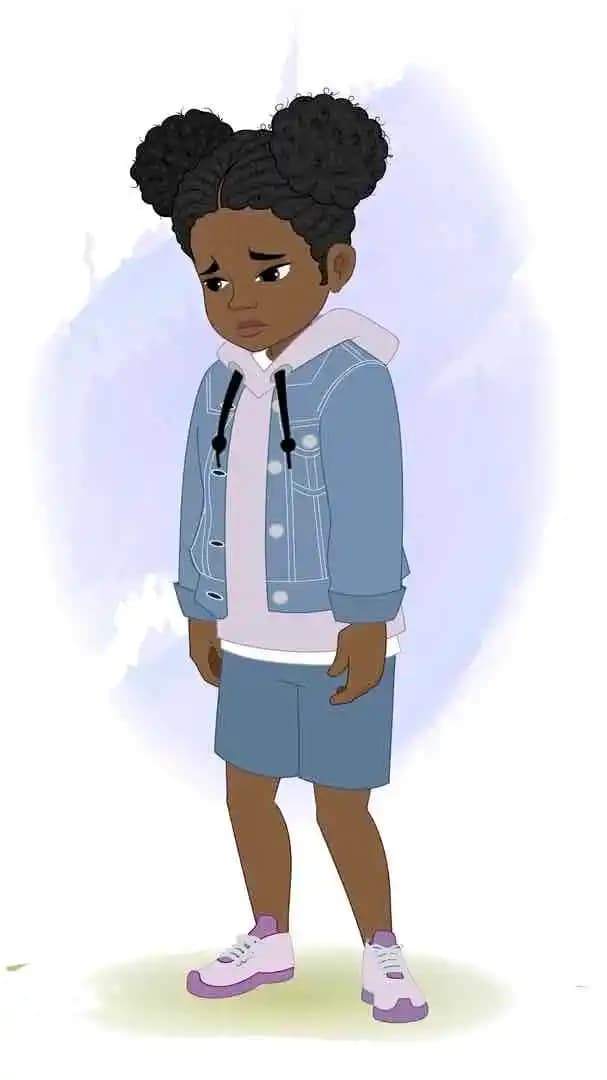An African American girl animated character vector sad pose AKA Amina
