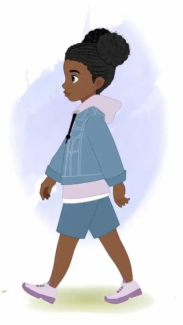 An African American girl animated character vector side walk cycle AKA Amina