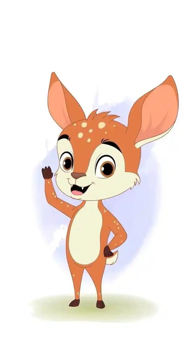 A 2d animated deer cartoon character saying hi vector pose AKA Dery The Antilope