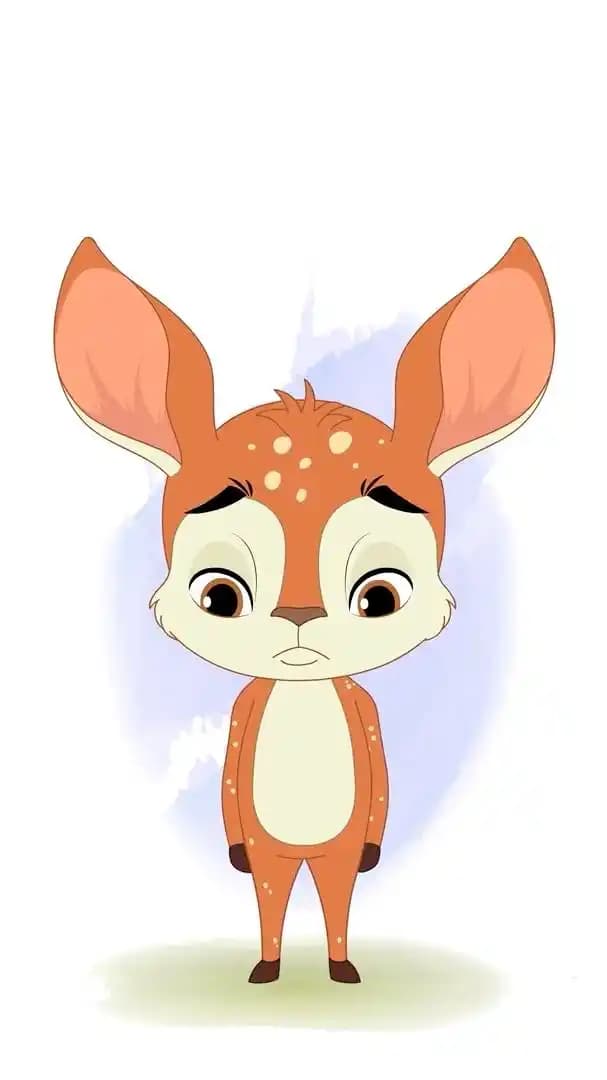 A 2d animated deer cartoon character sad vector pose AKA Dery The Antilope