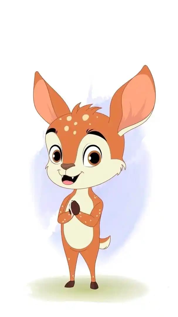 A 2d animated deer cartoon character clapping vector pose AKA Dery The Antilope